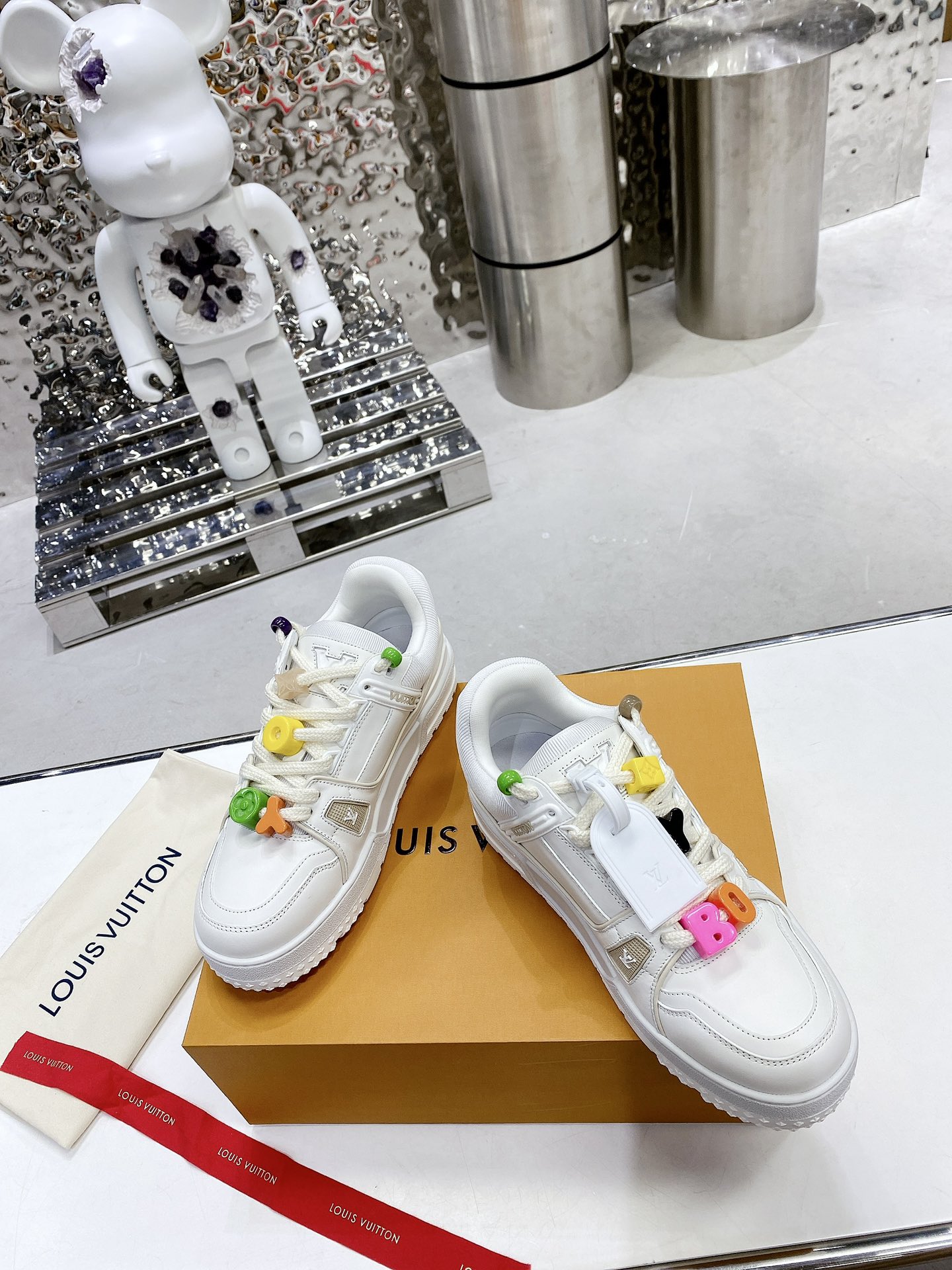 lv trainer sneaker white
